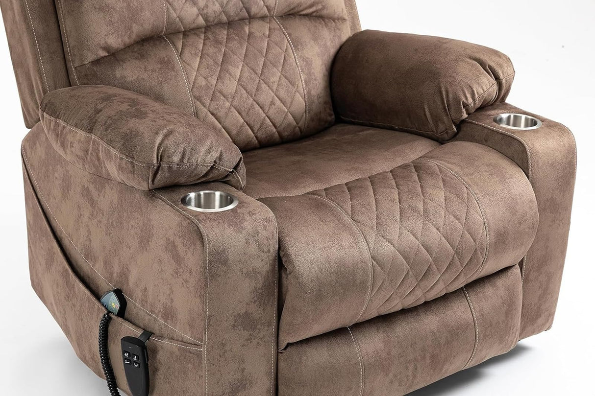 Recliner Lift Chairs for Elderly, 180 Degrees Lay Flat Recliner Chair with Heat and Massage and Cup Holder for Adults 400 lb Capacity (Brown Velvet) LITVZ