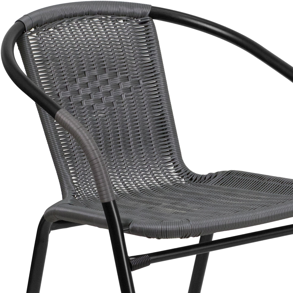 EMMA + OLIVER 2 Pack Gray Rattan Indoor-Outdoor Restaurant Stack Chair with Curved Back EMMA + OLIVER