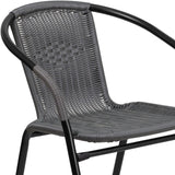 EMMA + OLIVER 2 Pack Gray Rattan Indoor-Outdoor Restaurant Stack Chair with Curved Back EMMA + OLIVER