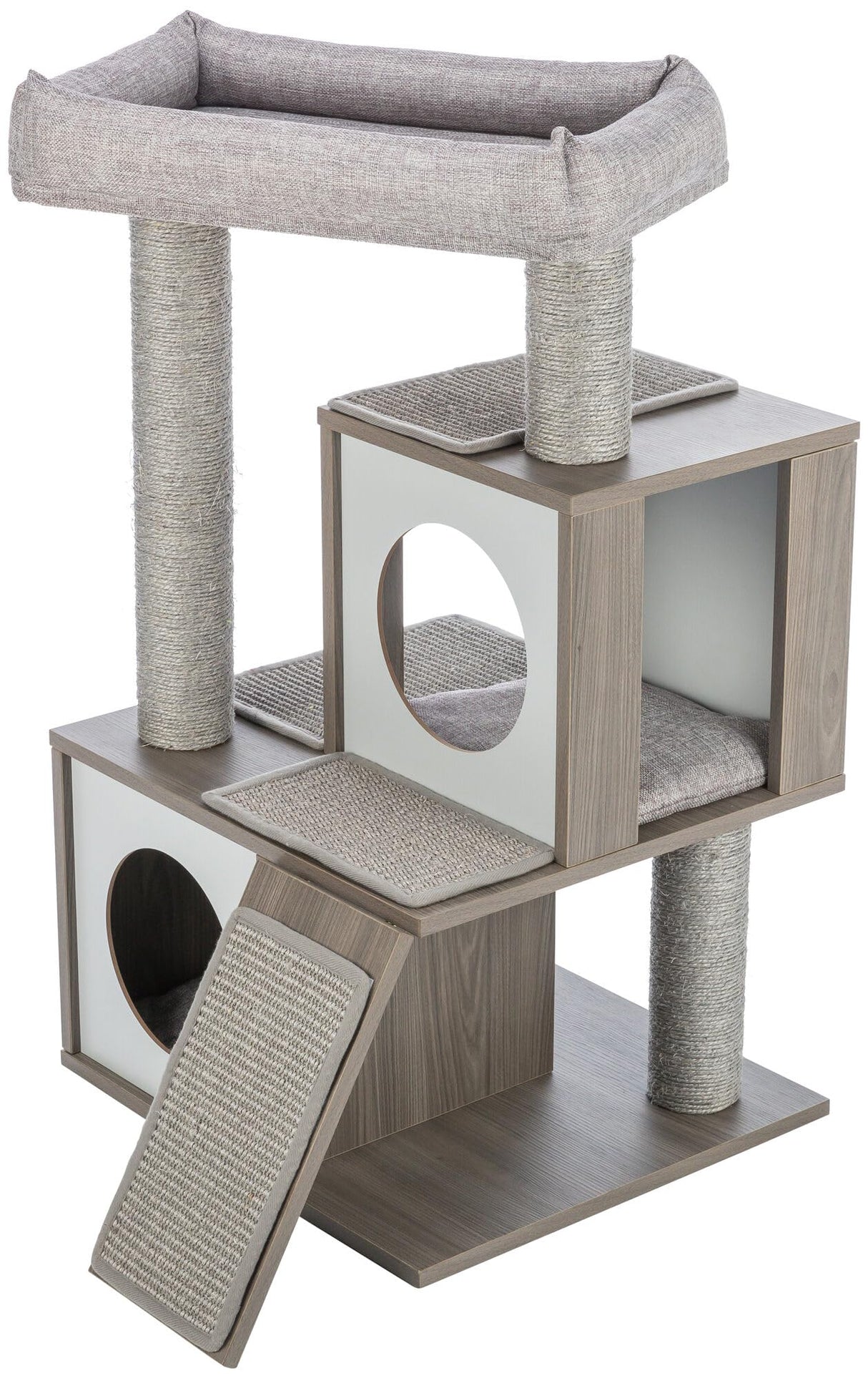 TRIXIE Mali 34-in Cat Tree, Modern Wood Cat Tower, Sisal Scratching Posts & Pads, 2 Condos, Sisal Ramp, Cozy Bed TRIXIE