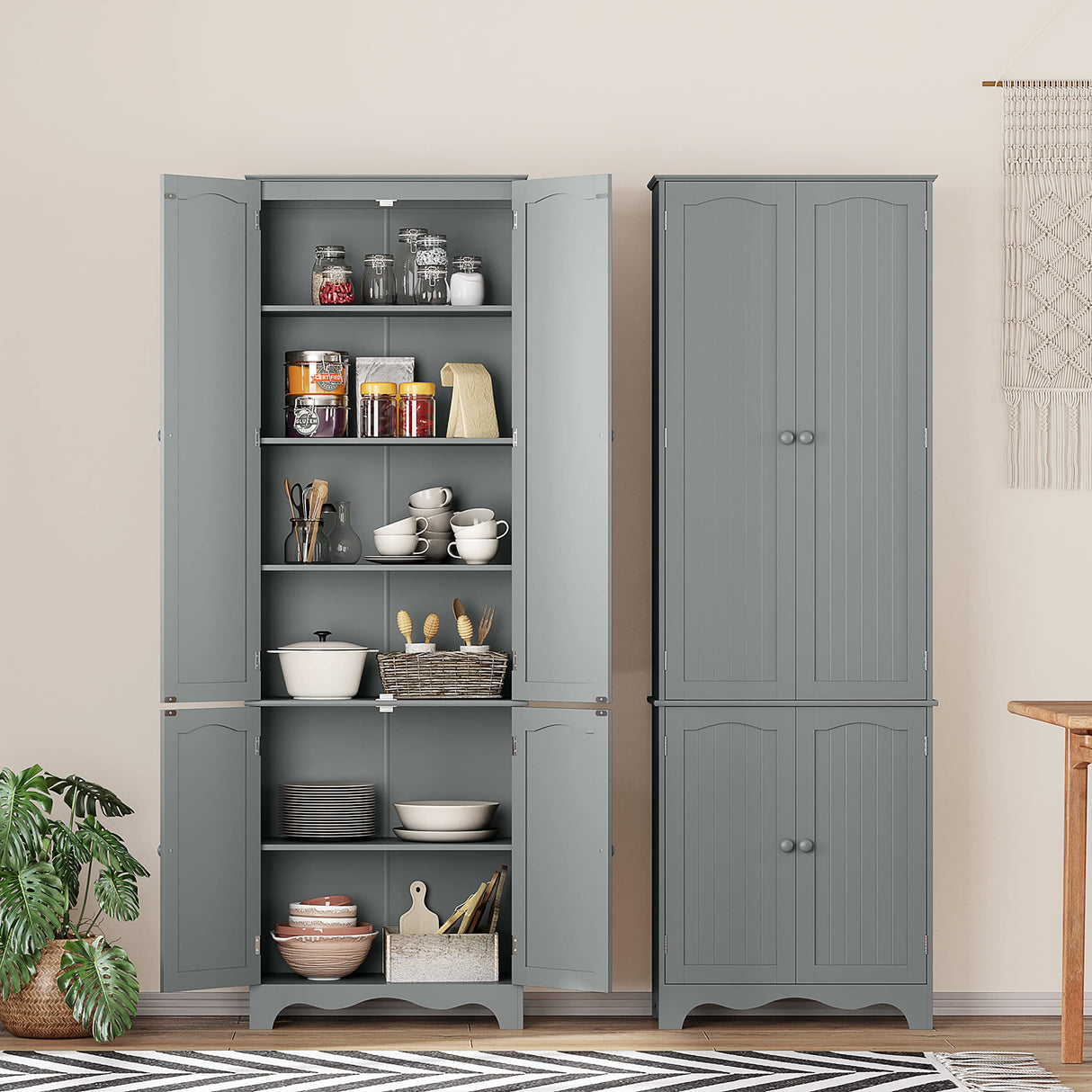 Function Home Tall Pantry Cabinet, Freestanding Storage Cabinet, Wooden Kitchen Pantry with 4 Doors and 5 Shelves, 72" Floor Cabinet Organizer for Kitchen Living Room Bathroom, Grey Function Home