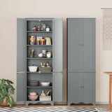 Function Home Tall Pantry Cabinet, Freestanding Storage Cabinet, Wooden Kitchen Pantry with 4 Doors and 5 Shelves, 72" Floor Cabinet Organizer for Kitchen Living Room Bathroom, Grey Function Home