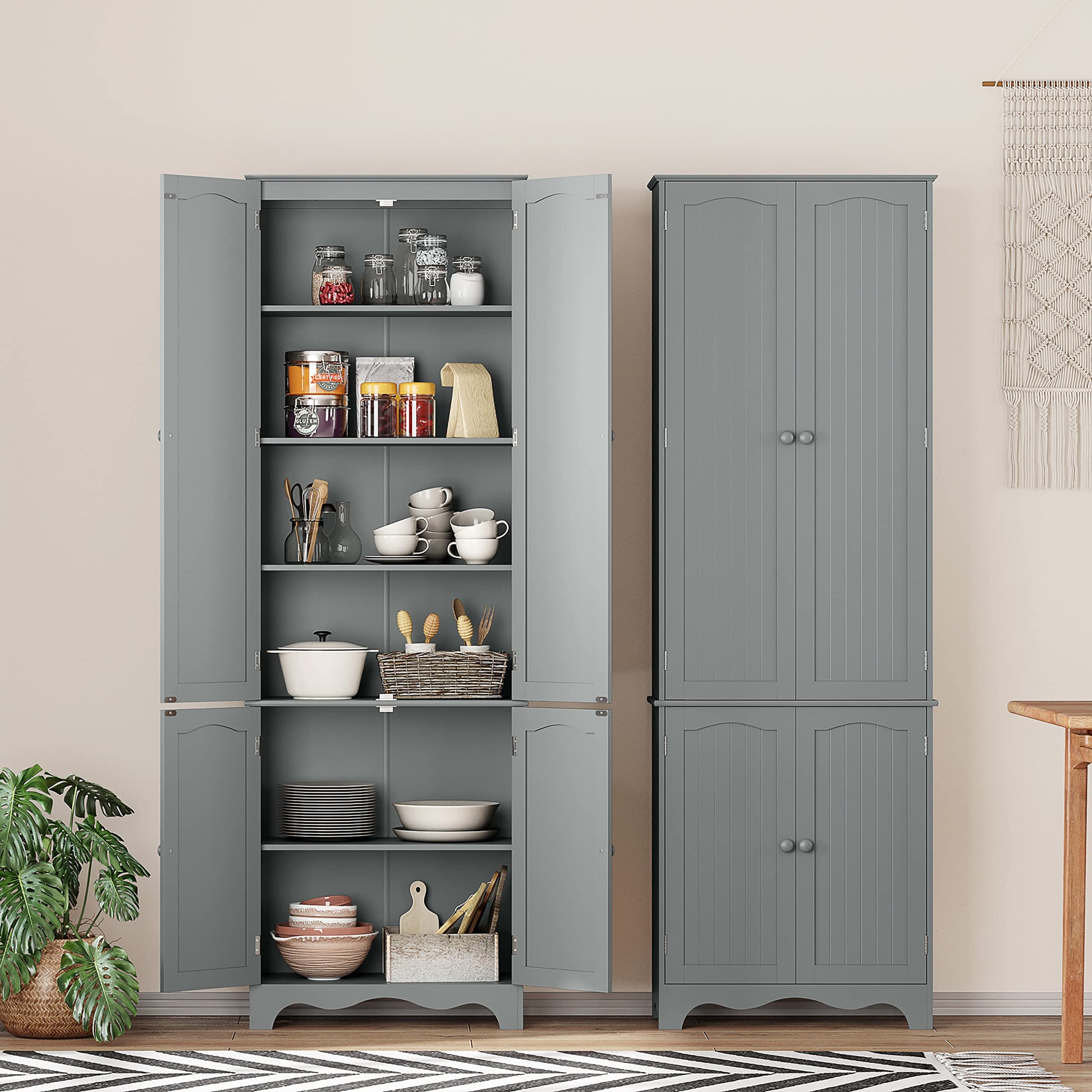 Function Home Tall Pantry Cabinet, Freestanding Storage Cabinet, Wooden Kitchen Pantry with 4 Doors and 5 Shelves, 72" Floor Cabinet Organizer for Kitchen Living Room Bathroom, Grey - WoodArtSupply