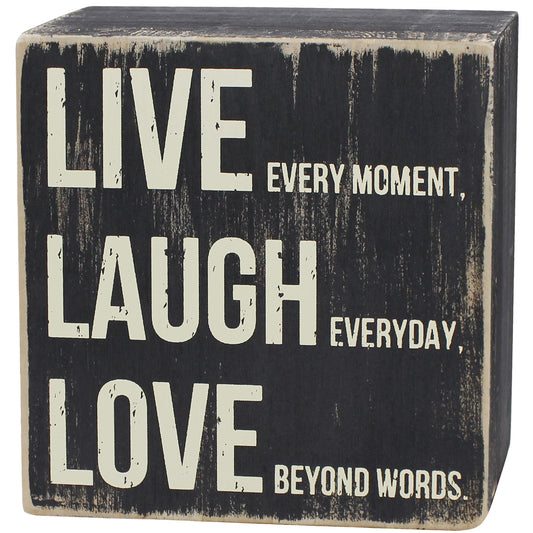 ARTGIFTHOU Farmhouse Distressed Wood Box Sign Vintage Signs Decor for Home Wall/Tabletop/Shelf/Office Decoration Art, Live Laugh Love (Black)