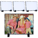 4 Pcs Sublimation Blank Slate Rock Rectangular Custom Stone Slate Picture Frame Matte Heat Transfer Rock Photo Plaque with Display Stand for Desktop Souvenir DIY Gift Decoration (5.9 X 7.9 Inch) Gersoniel