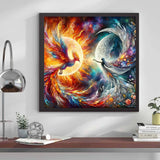 croshom Phoenix Diamond Art Kits for Adults, 5D Moon Diamond Painting Kits for Adult Beginners, DIY Full Drill Diamonds Round Dots Gem Art with Painting Kit for Home Wall Decor 14" x 14" croshom