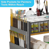 3 Tier Rolling Craft Cart & Art Cart | Side Partitioned Paint Brush Holder | Art Supply Storage Organizer with Wheels | Rolling Storage Cart for Standing Desk, Drawing & Craft Room, DIY Workshop,Gift Eyteenokk