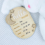 Baby Announcement Sign Star, 6.5 Inch Wooden Hello World Newborn Welcome Sign Birth Baby Name Plaques for Photo Props Baby Shower Hospital Nursery (A62) ONNIBE