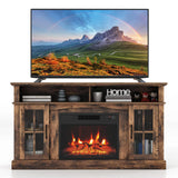 COSTWAY Electric Fireplace TV Stand for TVs Up to 65 Inches, 1400W Heater Insert with Remote Control, 6H Timer, 3-Level Flame, Overheat Protection and CSA Certification, Adjustable Shelves, Brown COSTWAY