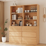 TUSY 4-Piece Large TV Stand with Bookshelves for TVs up to 75", TV Hutch with Tempered Glass Doors and Shelves, TV Entertainment Center Media Center with 2 Tall Cabinets for Living Room (B+2G+B) TUSY