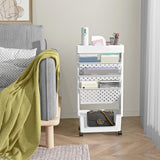 YEMUNY 5 Tier Rolling Utility Cart Multi-Functional Movable Storage Book Shelves with Lockable Casters for Study Office Kitchen Classroom, White YEMUNY