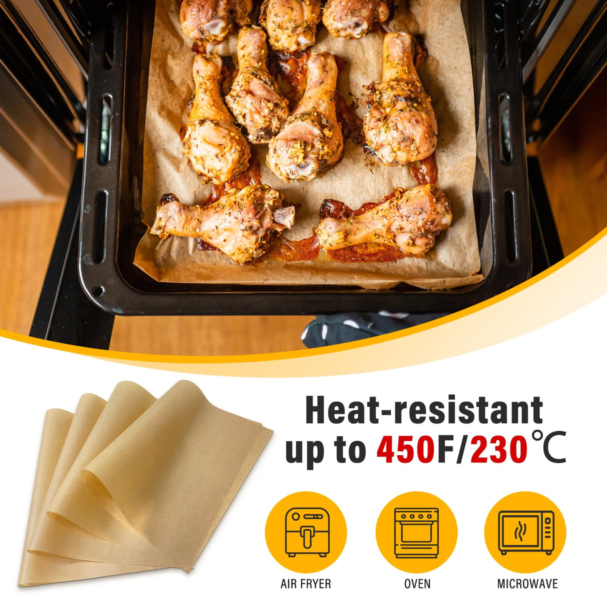 Vosda Parchment Paper Sheets for Baking 9-13 IN Precut Non-Stick Parchment Paper Unbleached Baking Sheet Paper for Air Fryer,Baking,Sandwich,Grilling,Steaming,Suitable For Bread Cake Cookies 120p Vosda