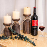 Farmhouse Wooden Candle Holders for Pillar Candles, Brown Distressed Set of 3 Rustic Wood Pillar Wood Candle Stands with Hemp Rope Bow Table Centerpiece Decor for Fireplace, Living, and Dining Room OKSQW