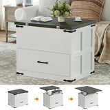 FABATO Lift Top Coffee Table, Farmhouse Coffee Table, Convertible Coffee Table with Storage and Drawer, Multifunctional Center Table Converts to Dining Game Table for Living Room, Antique White FABATO