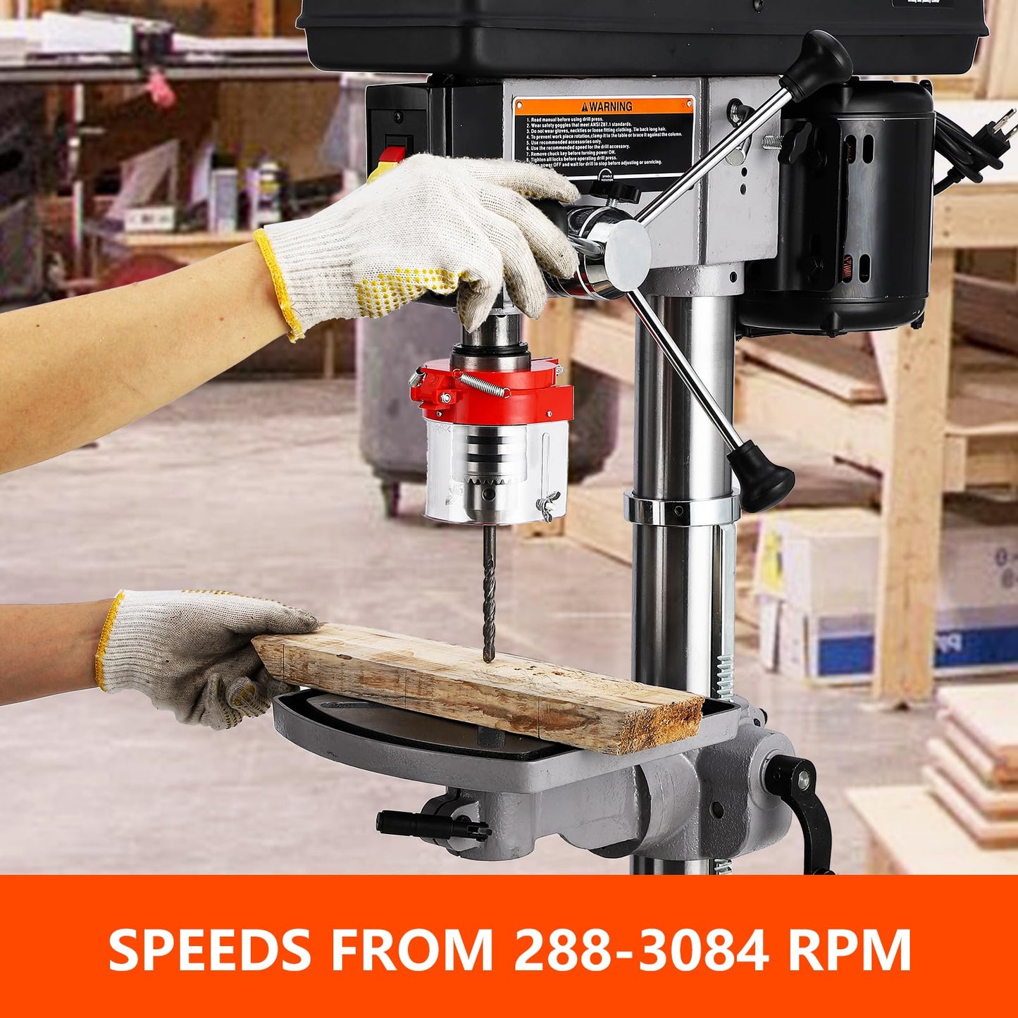 13 in Floor Drill Press, 7.5 Amp 120V, 288-3084 RPM Variable Speed Cast Iron Bench Drill Press, 0-45° Tilting Worktable, Tabletop Drilling Machine for Wood Metal - WoodArtSupply