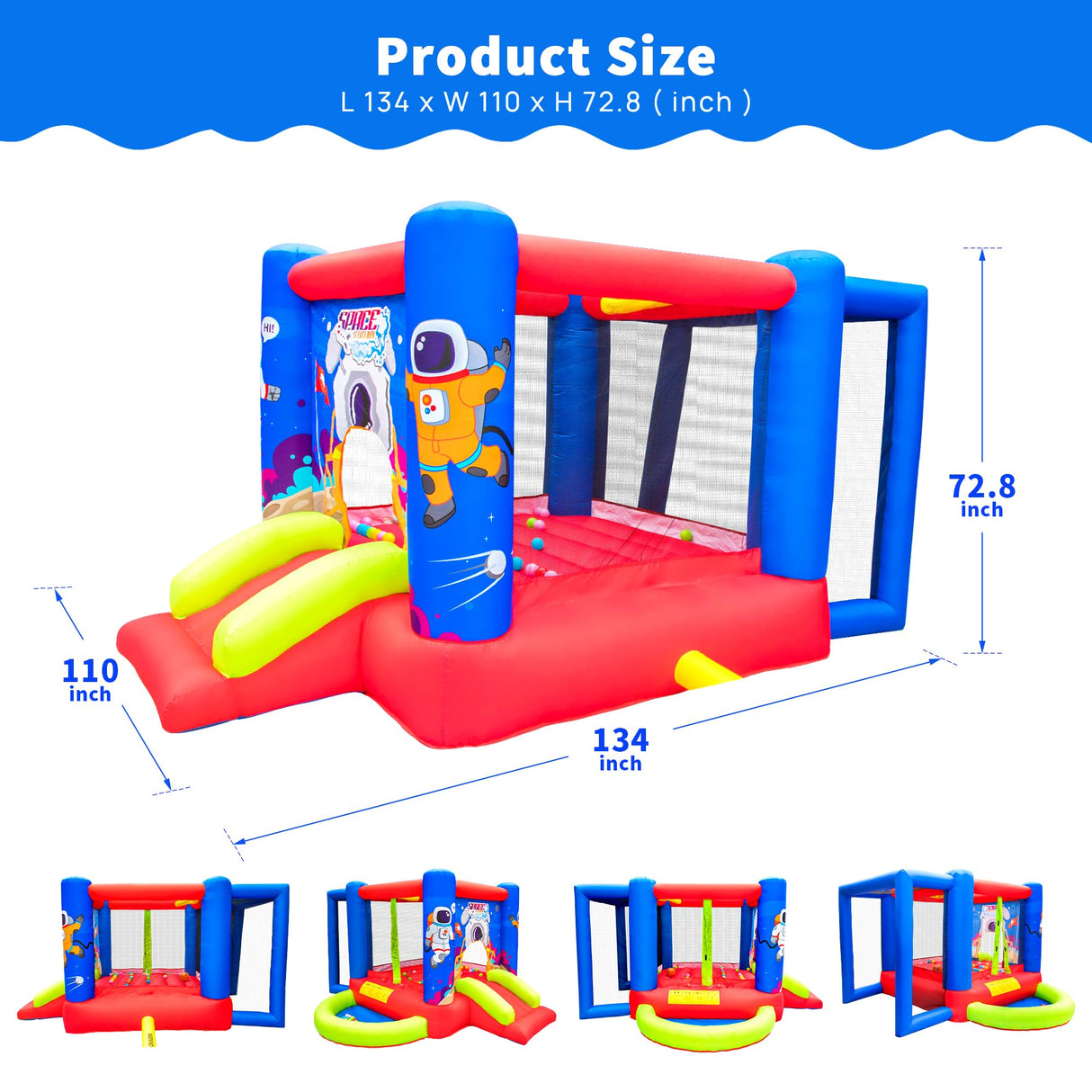 WELLFUNTIME Inflatable Bounce House with Slide, Jumping Castle with Blower for Kids Play House with Wave Pool WELLFUNTIME