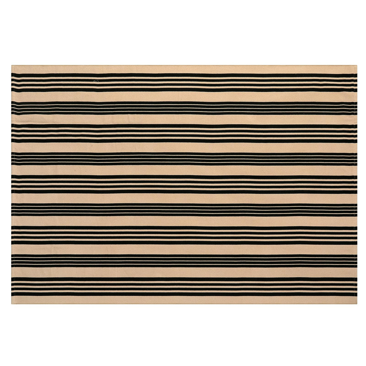 OJIA Outdoor Patio Rug 5'x7', Black and Tan Striped Outdoor Rugs Machine Washable Area Rugs Cotton Hand Woven Indoor Outdoor Rugs for Bedroom/Living Room/Front Porch/Deck/Backyard/Camping OJIA