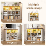 EnHomee 10 Cube Storage Organizer with LED Light and Charging Station Wood Cube Shelf White Bookshelf for Bedroom Living Room,Office,White EnHomee