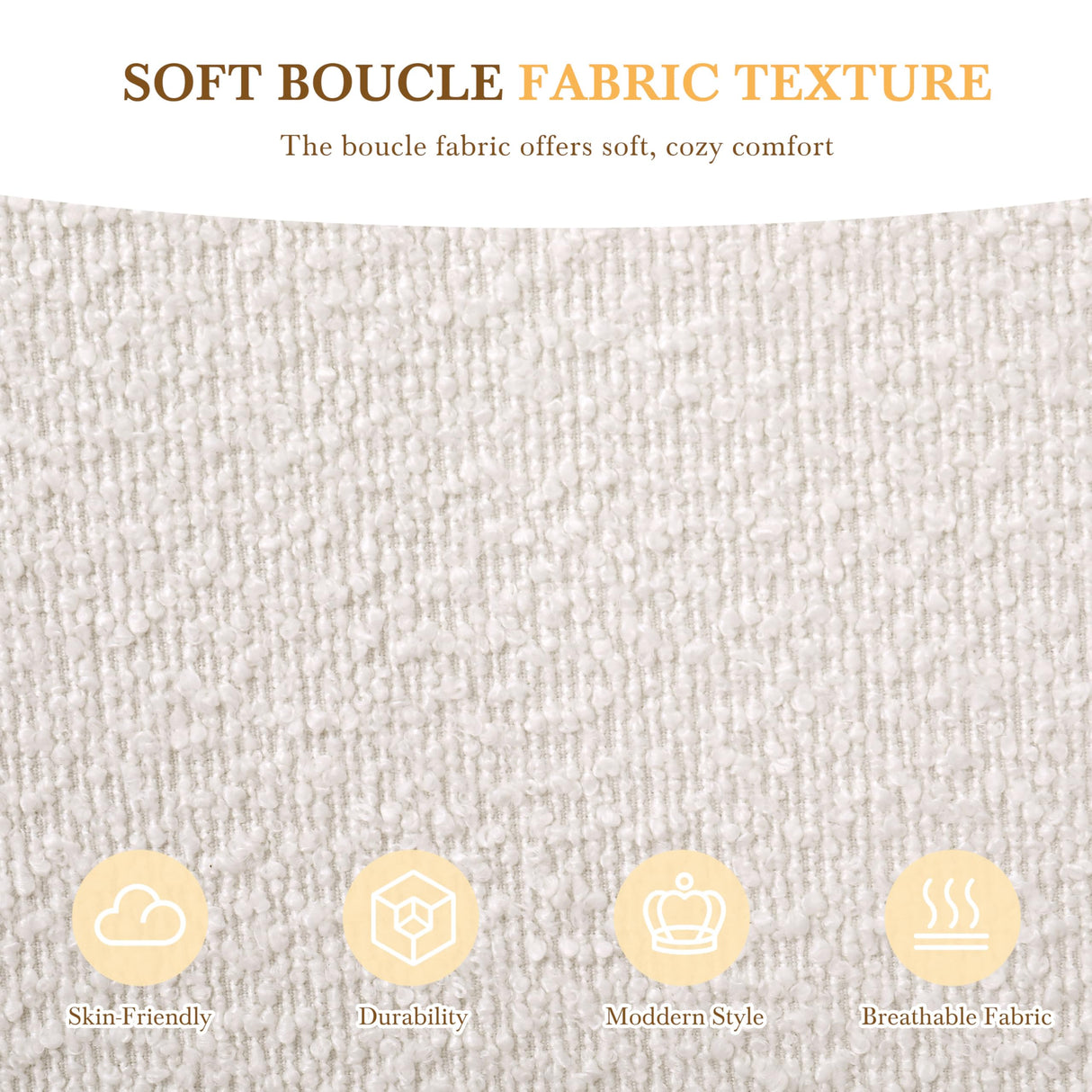 Merax King Size Upholstered Platform Bed, Boucle Fabric and Wingback Headboard, Rounded Corners, White Merax