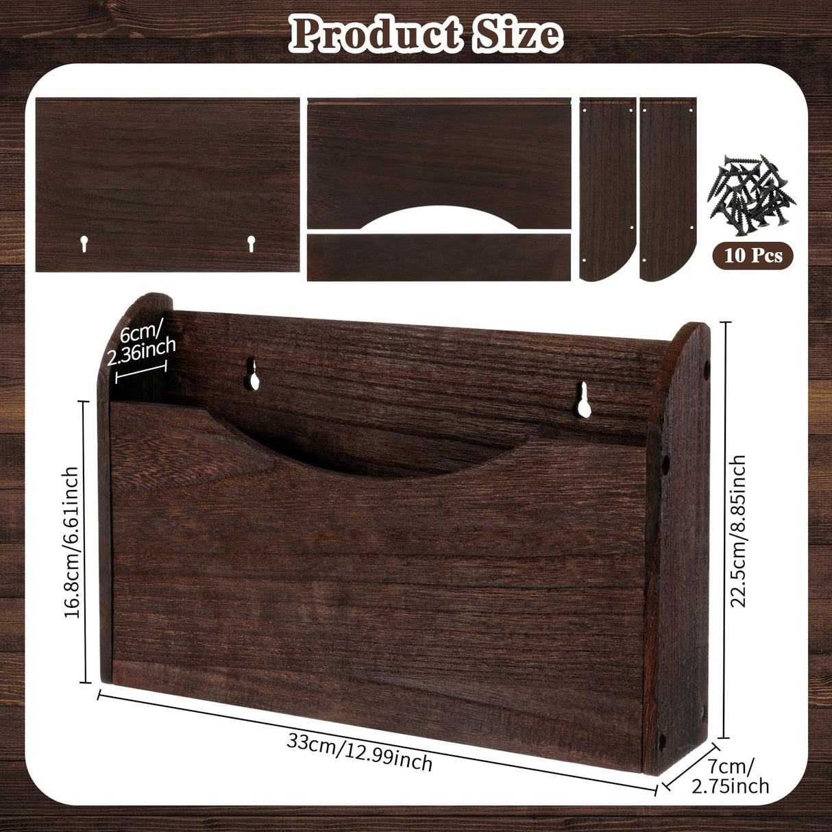 Suzile Wall Mounted File Holder Wood Magazine Holder Wall Hanging File Organizer for Office Mail Magazine Letter Paper Folder Organization(Brown) Suzile