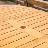 Cambridge Casual Miami Teak Wood Patio Dining Set with Cast Shale Cushion, Natural Teak/Cast Shale Cambridge Casual