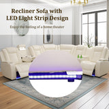 Ocstta Power Reclining Sectional Sofa Breathing Leather Sectional with Recliner, LED Light, Cup Holders and Storage 6 Seats L Shaped Recliner Couch for Home Theater Seating (Cream White) Ocstta