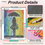 YOMEIA 5D Diamond Painting Kit for Adults - Full Drill Round Diamonds Art with Elegant Girl in Rain (16x12 inch) DIY Craft for Stress Relief, Home Wall Decor & Gift for Women Beginners YOMEIA