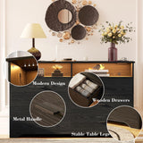 LIKIMIO 6 Drawer 59" Black Dresser with LED and Power Strip, Dressers & Chests of Drawers with Storage Cabinet for Bedroom LIKIMIO