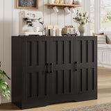 Modern Farmhouse Buffet Cabinet with Storage, 42" Large Sideboard Storage Cabinet with 3 Barn Doors, Coffee Wine Bar Cabinet Wood Table Credenza with Adjustable Shelf for Kitchen Dining Living Room Vividwood