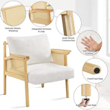 Yaheetech Accent Chair, Boucle Vanity Chair with Rattan Back Arms, Mid Century Chair Upholstered Living Room Chair Lounge Chair Bedroom Balcony White Yaheetech