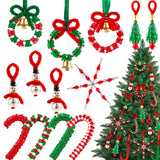 Vellibring 36 Set Christmas Beaded Crafts Ornament Beading Kit Mini Christmas Tree Classic Plastic Hanging Decor DIY Accessories for Xmas Tree Decorations Holiday Prensent Party Supplies Vellibring