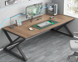 HSH Rustic Long Computer Desk, Industrial Large Wood Metal Office Desk, Wood Pc Writing Work Study Computer Table Desk, Farmhouse Workstation Gaming Executive Desk for 2 Person, Rustic Oak, 70 Inch HSH