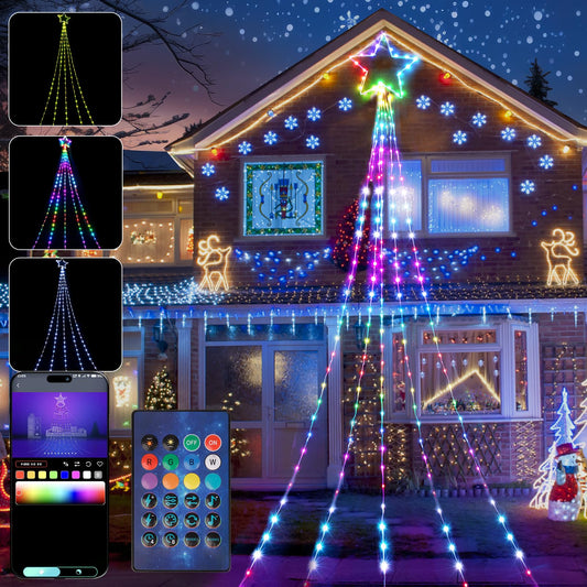 MAOYUE Outdoor Christmas Decorations Outdoor Christmas Lights 13.9FT RGB Color Changing Christmas Lights with Star, APP Remote Control, Christmas Star Lights for Tree, Porch, Yard, Roofs