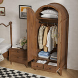 Lxsxlome Wardrobe Closet, Armoire Wardrobe Closet with Drawers and 2 Arched Fluted Doors, 70.87‘’ Tall Wooden Bedroom Armoires with Shelves and Hanging Rod (Walnut-2) Lxsxlome
