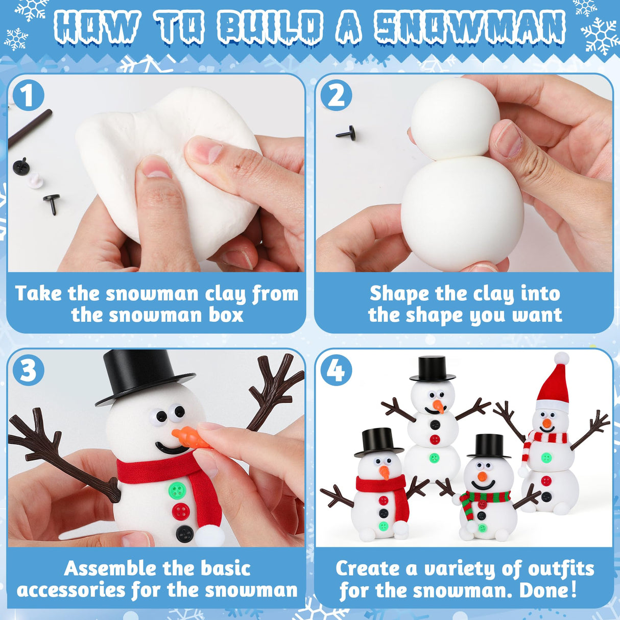 9 Pack Christmas Crafts, DIY Christmas Snowman Clay for Kids, Build Your Snowman Craft Kit, Modeling Clay Snow Man Making Game, Xmas Crafts Presents Winter Christmas Stocking Stuffers RoseFog