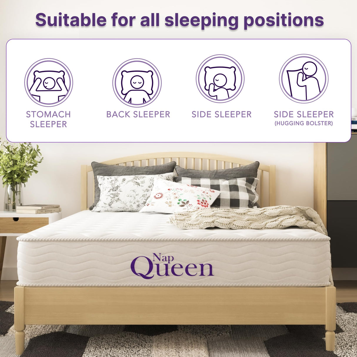 NapQueen 8 Inch Innerspring Twin Size Medium Firm Memory Foam Mattress, Bed in a Box, White NapQueen