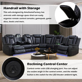 SIENWIEY Power Reclinier Sectional Sofa,Black Leather Reclining Sectional Modular Sofa,L Shaped Leather Couch with LED Lights/USB Charger/Cup Holders/Storage Console/Storage Armrest/Coffee Table(L) SIENWIEY
