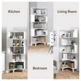 Prepac Nordik 6-Tier White Modern Mid Century Corner Bookcase, 71.5" Extra Tall White Corner Shelf with Storage, Multifunctional Freestanding Bookshelf for Home Office, Living Room, Bedroom Prepac