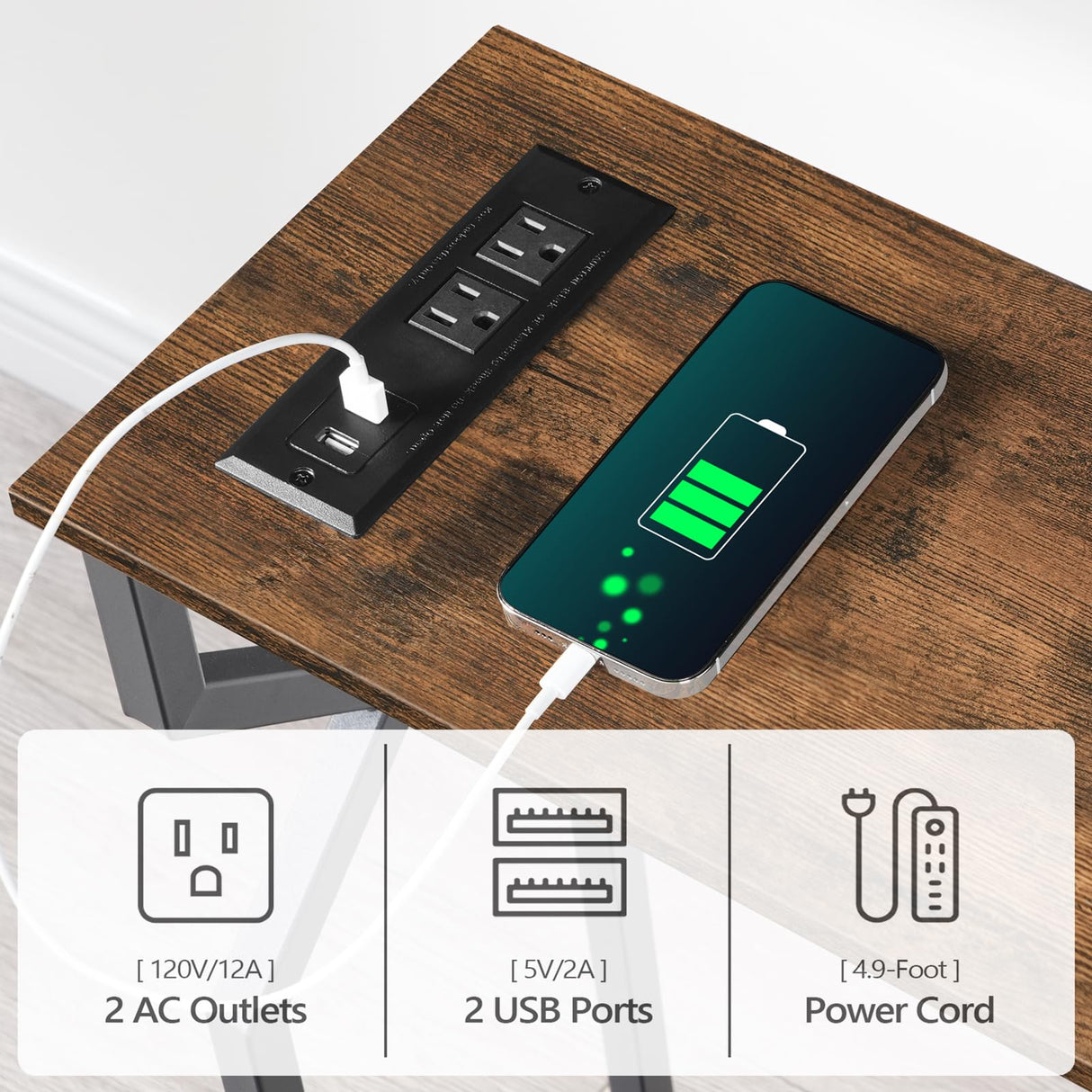 MAHANCRIS Sofa Console Table, 44.9" Entryway Table with Power Station, Narrow Couch Table, Hallway Table, Sofa Table with USB Ports, Metal Frame, for Entrance, Living Room, Rustic Brown CTHR113E01 MAHANCRIS