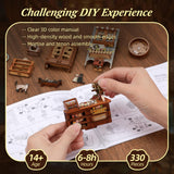 FUNPOLA 3D Wood Puzzle Book Nook Kit, Caramel Dream Cat Café Bookshelf Insert with LED Lights, DIY Miniature Bookend Décor for Display, Cozy Craft Gift for Cat Lovers and Teens (Caramel Dream) FUNPOLA