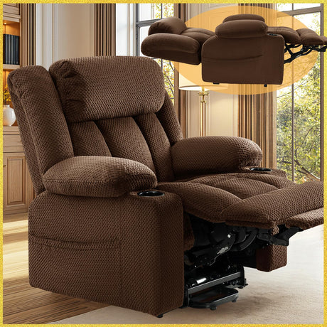 Gehtmnl Large Power Lift Recliner Chair with Triple Motor for Elderly, Independent Power Head Back Foot Adjustments, Infinite Position, Lay Flat, Lift Chairs Recliners - Plush Flannel (Dark Brown) Gehtmnl