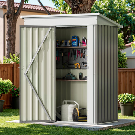 Devoko Outdoor Storage Shed 5 x 3 FT Lockable Metal Garden Shed Steel Anti-Corrosion Storage House with Single Lockable Door for Backyard Outdoor Patio (Gray) Devoko