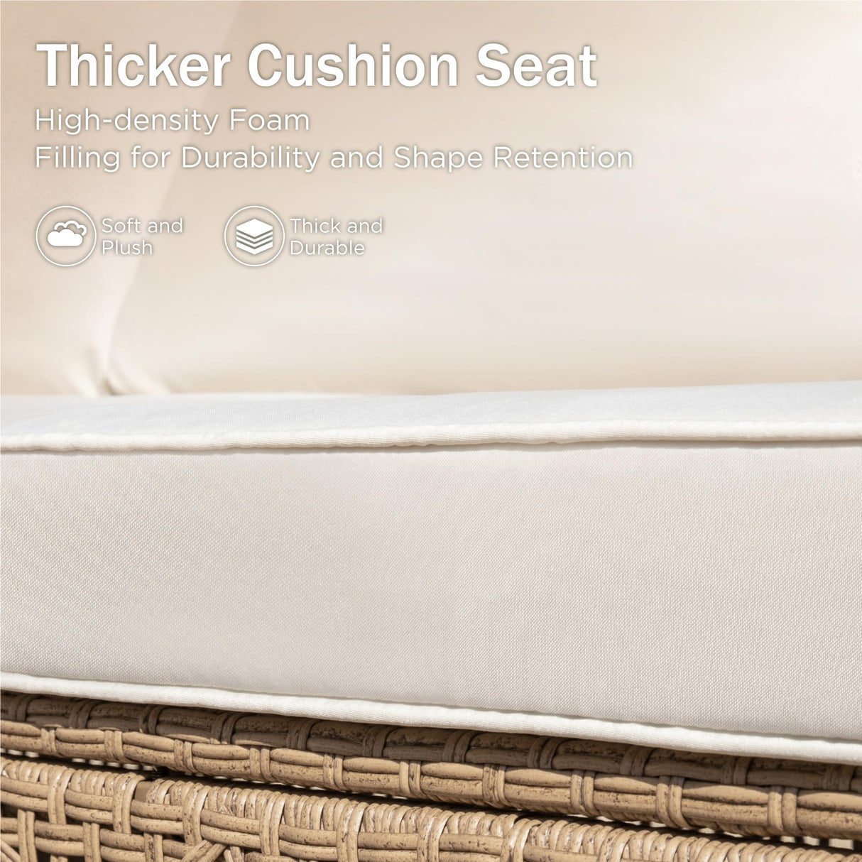 PHI VILLA Wicker Patio Furniture Set, L-Shaped Small Patio Conversation Set, Sectional Outdoor Sofa with Cushions and Acacia Wood Coffee Table, 4 Seats, Beige PHI VILLA