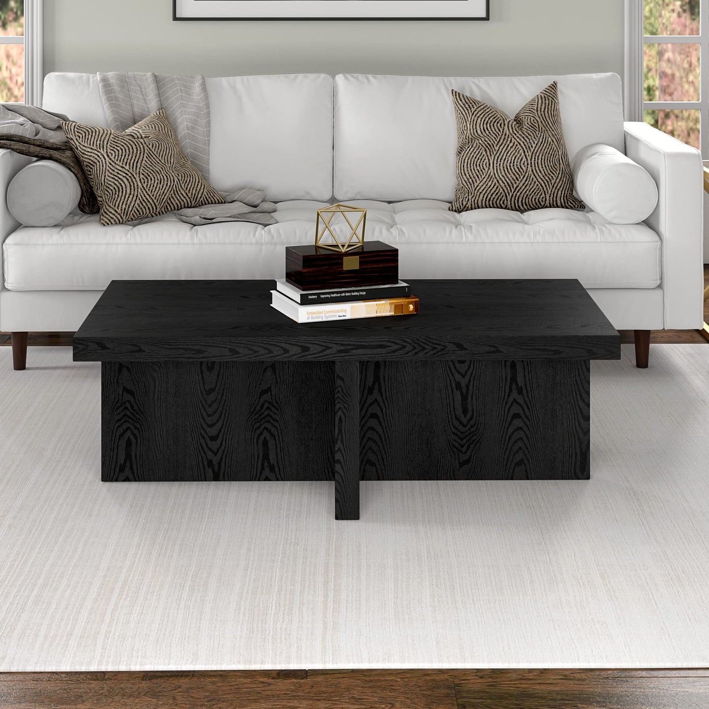 Henn&Hart Elna Coffee Table, 44" Wide, Black - WoodArtSupply