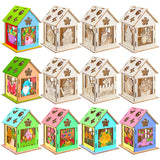 Cinnvoice 12 Sets Spring House Craft Kit to Paint DIY Birdhouse Kit Painting Puzzle Spring Wooden Houses Village Scene Festival Wood Craft House Decors for Table Centerpieces Home Cinnvoice