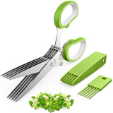 Herb Scissors, Kitchen Herb Shears Cutter with 5 Blades and Cover, Sharp Dishwasher Safe Kitchen Gadget – Green JOFUYU