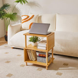 Aibiju Wooden Night Stand with Open Shelf, Nightstand with Solid Wood Legs, S-Shaped Bed Side Table 3 Tier,20 inch High End Table Natural Wood YD-TM152N Aibiju