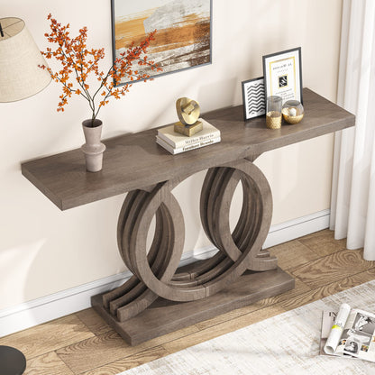 Tribesigns 55 inches Console Table with Unique Base, Farmhouse Hallway Table, Wooden Entryway Table, Vintage Sofa Table, Unique Long Accent Table for