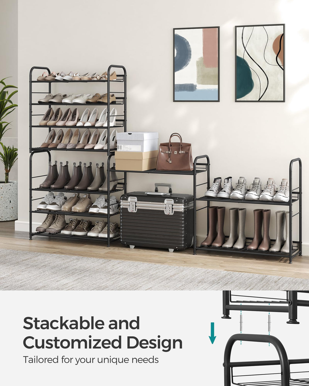 SONGMICS Shoe Rack, 4 Tier Shoe Organizer for Closet, Holds up to 16 Pairs of Shoes, Shoe Rack for Front Door Entrance, Metal Shoe Shelf with Adjustable Tilt Angle, for Entryway, Garage, Black SONGMICS