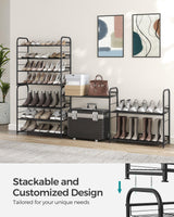 SONGMICS Shoe Rack, 4 Tier Shoe Organizer for Closet, Holds up to 16 Pairs of Shoes, Shoe Rack for Front Door Entrance, Metal Shoe Shelf with Adjustable Tilt Angle, for Entryway, Garage, Black SONGMICS